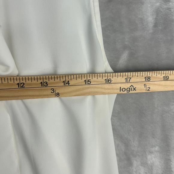 Calvin Klein Cream Sleeveless Blouse Tie Neck Button Front Top - Picture 3 of 8